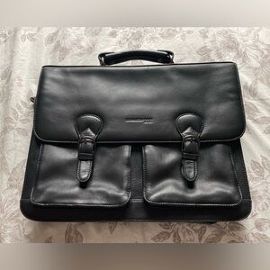 Kenneth Cole Reaction Black Leather Laptop Bag Briefcase Career Work School